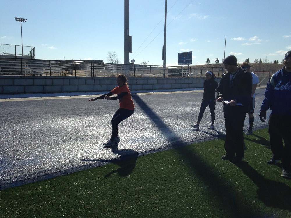 Female student jumping